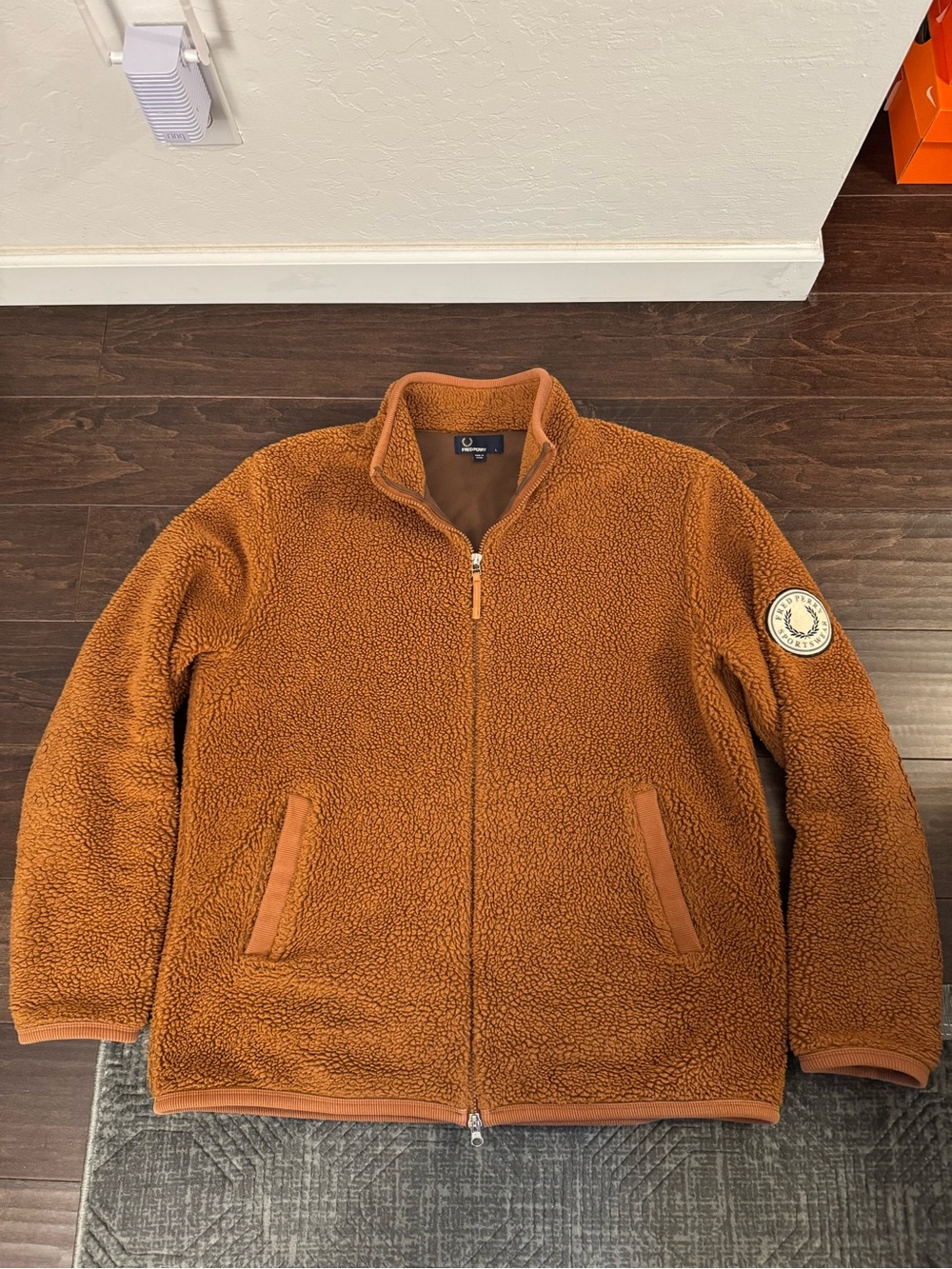 Fred Perry Men's Burnt Orange Sherpa Fleece Jacket sz L Sportswear